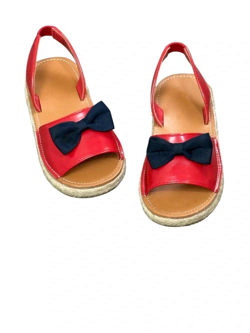 Girls Red Bow Espadrille Sandals with Navy Blue Bow